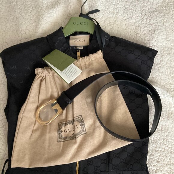 Gucci Black Monogram Jacquard Faille Jumpsuit with Belt - Picture 8 of 14